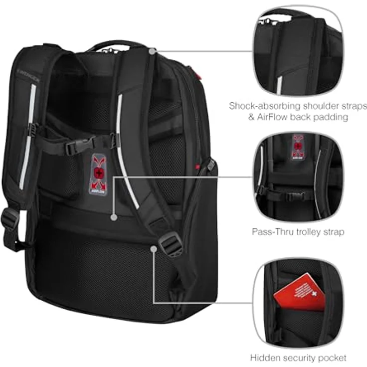 Wenger Meteor 17 Laptop Rucksack, Triple Protect Fach für Laptops bis 17 Zoll, separates 10 Zoll Tablet-Fach, herausnehmbares Organisationspanel, schwarz – Bild 6
