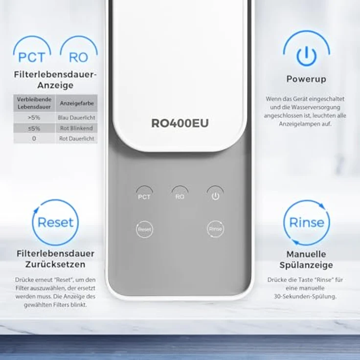 iSpring RO400EU, tanklose Umkehrosmoseanlage mit 400 GPD, 4-Stufen-Filtertechnologie, platzsparendes Design, intelligente Filterüberwachung – Bild 5