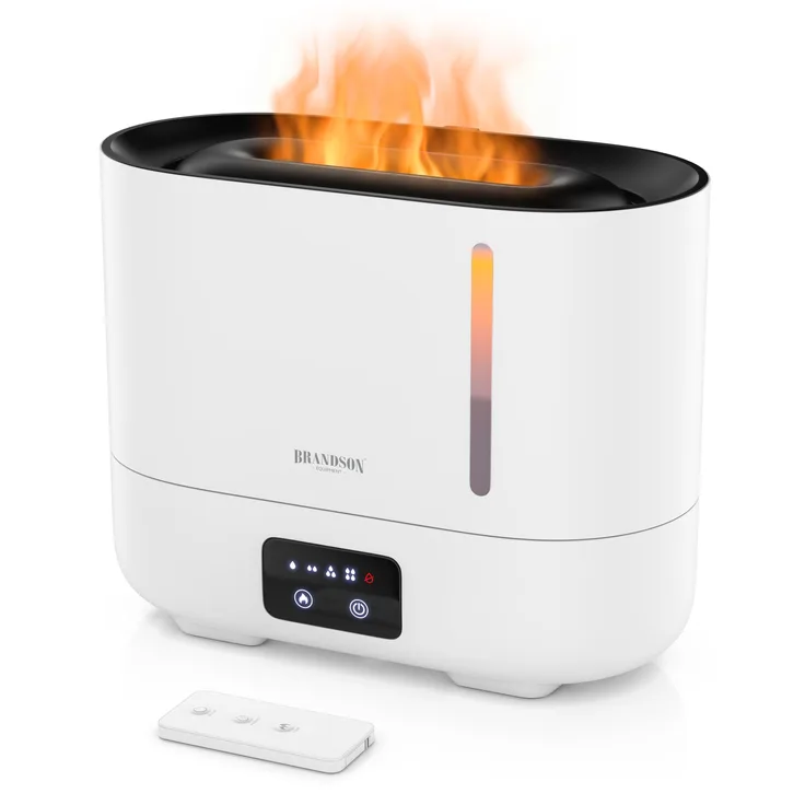 Brandson Luftbefeuchter, Aroma Diffuser mit Ultraschall und Flammeneffekt, 3 l Wassertank, 4 Nebelstufen, Fernbedienung für Wohn- und Schlafzimmer