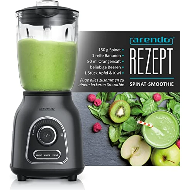 Arendo Standmixer Glas und Smoothie Mixer - Hochleistungsmixer 24.000 U min - 1,75 lL Glasbehälter - 6-flügeliges kugelgelagertes Edelstahlmesser - 30 Leistungsstufen - Impulsfunktion - Edelstahl – Bild 5