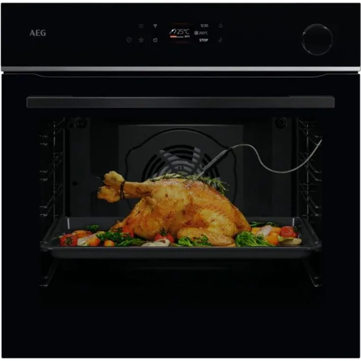 AEG Serie 7000 TR7PB63FSB Einbaubackofen, SteamCrisp mit Dampfunterstützung, WLAN-fähig, Pyrolytische Selbstreinigung, Schwarz