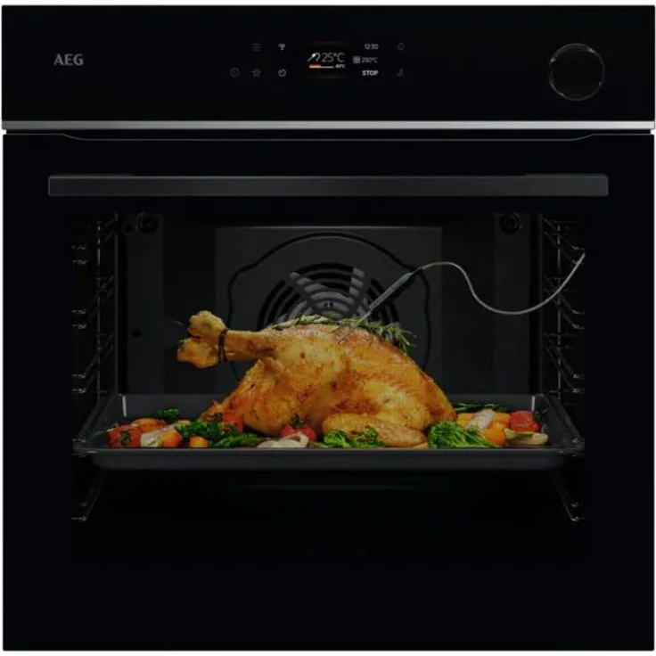 AEG Serie 7000 TR7PB63FSB Einbaubackofen, SteamCrisp mit Dampfunterstützung, WLAN-fähig, Pyrolytische Selbstreinigung, Schwarz