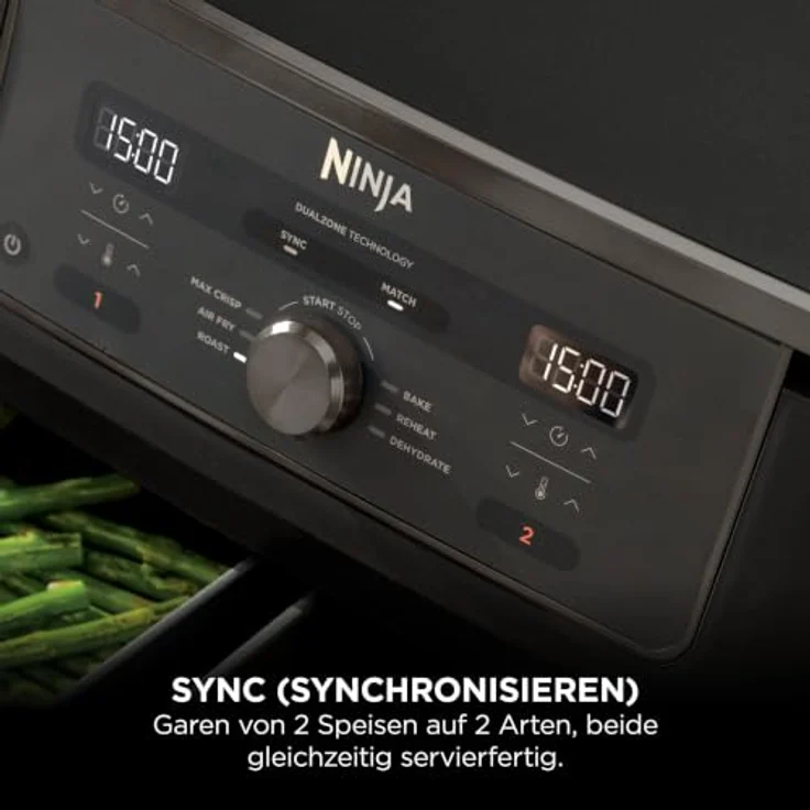 Ninja Heißluftfritteuse MAX Dual Zone DZ400EUBK, 9,5 L, 6-in-1, 2 Schubladen, Kochen ohne Öl, spülmaschinengeeignete Antihaft-Körbe, Onyxschwarz – Bild 3