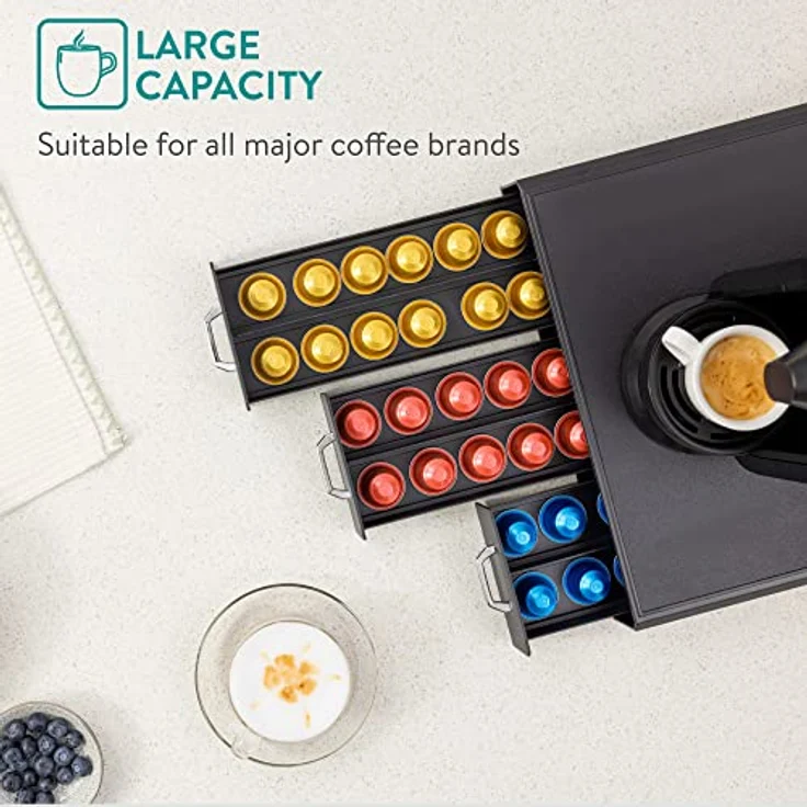 Navaris Kaffee Kapselhalter, 3 Schubladen für 48 Kaffeekapseln, kompatibel mit Nespresso, platzsparendes Design aus Polystyrol – Bild 3