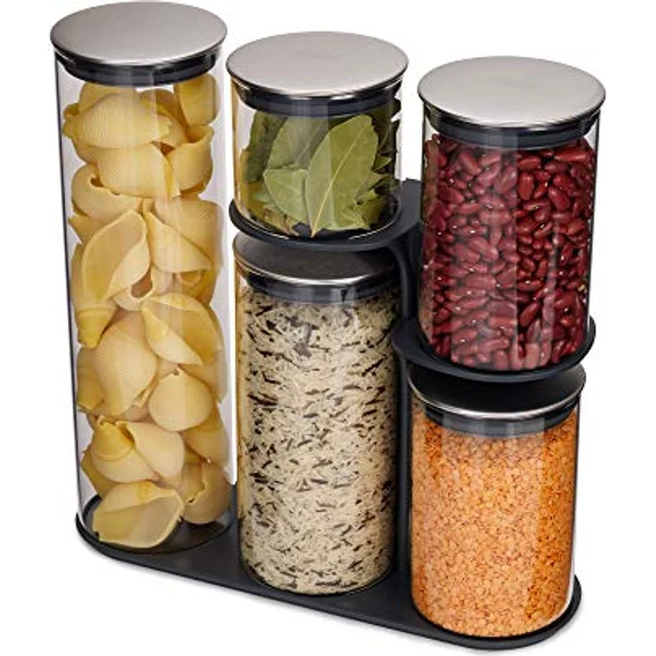 Joseph Joseph Podium - 5-teiliges Aufbewahrungsgestell für Vorratsdosen, Glas - grau – Bild 2