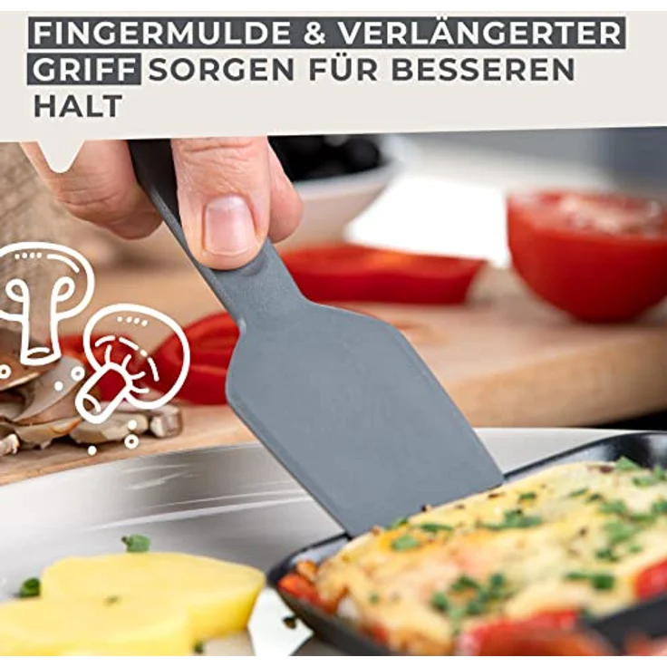 Fackelmann Statement Spachtel für Raclette 4er Set – Schaber mit ergonomischem Griff und Daumenmulde – Raclett-Schieber im praktischen 4 Stk Bundle – ca. 15,5 x 4 x 1 cm, Grau – Bild 4