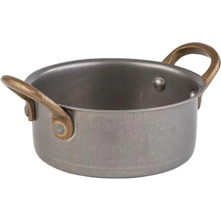APS 40785 Serviertopf "SNACKHOLDER" aus Edelstahl, Ø 11,5 cm, Höhe 5 cm, 0,35 Liter, Antik-Edelstahl-Look
