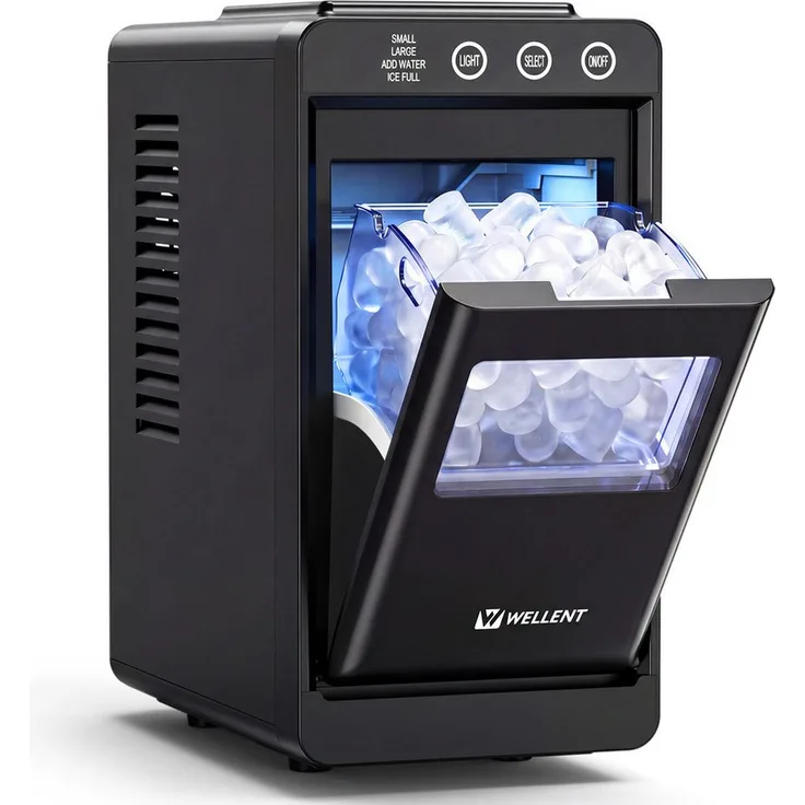 WELLENT Eiswürfelmaschine, Standeismaschine mit 12kg/24h Kapazität, 2 Eiskugelgrößen, Selbstreinigungsfunktion, LED-Anzeige mit blauer Beleuchtung