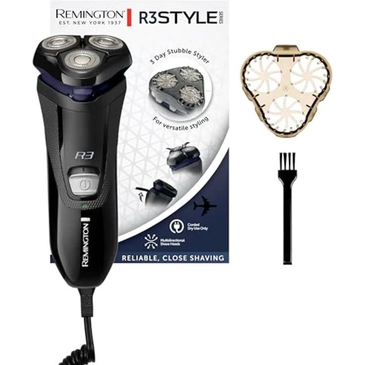 Remington Elektrischer Rasierer Herren R3 (Netzbetrieb, Comfort Detailtrimmer, Rotationsrasierer R3002) Rot – Bild 1
