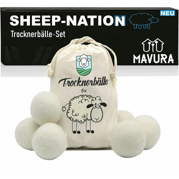 MAVURA SHEEP-NATION Trocknerbälle 6er Pack, Premium Schafwolle, Weichspüler Alternative, hypoallergen, energiesparend