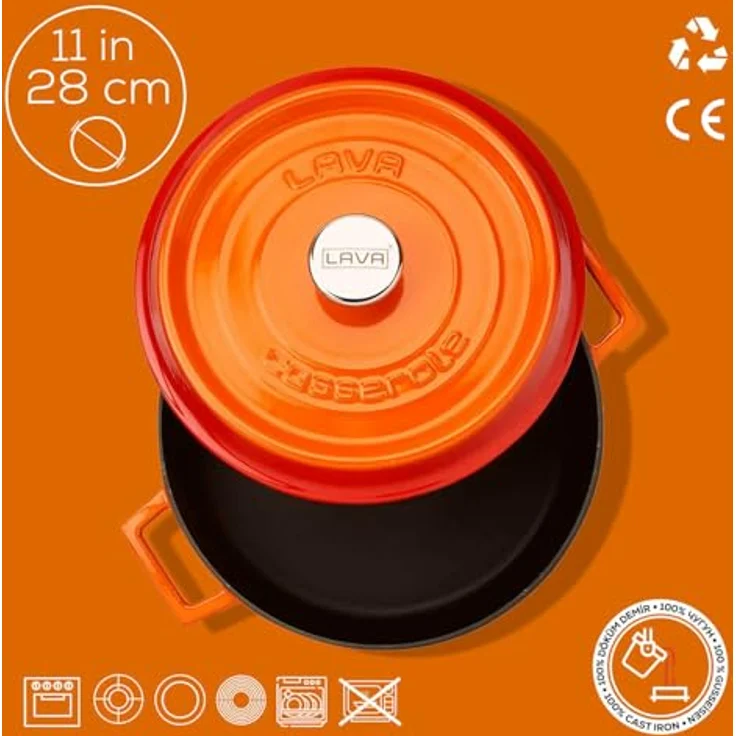 LAVA Emaillierter Gusseisen-Schmortopf Ø 28 cm, 3,51 Liter, backofengeeignet, inkl. Deckel – Bild 4