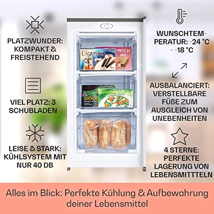 Klarstein Mini Gefrierschrank 64L, Freistehend, leise, mit Eiswürfelform und Eisschaber, effizient und kompakt – Bild 2