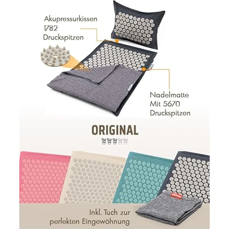 NEOLYMP Akupressurmatte Akupunkturmatte 100% Leinen, Kokosfaserfüllung, 8000 Druckpunkte, beige-grau – Bild 7
