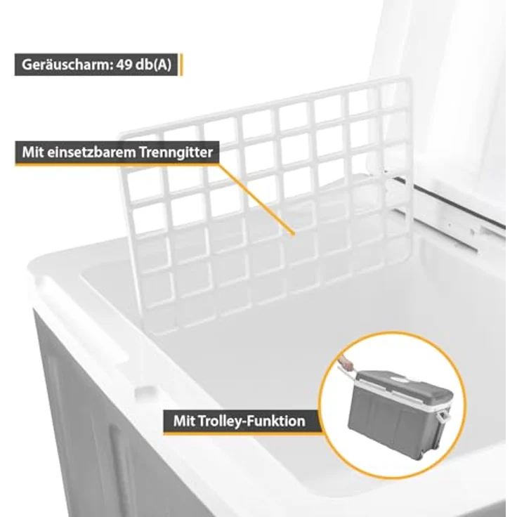 First Kühlbox 40 l, elektrische Kühl- und Warmhaltefunktion, grau/weiß, Kühlung bis -18 °C, Heizfunktion bis 65 °C, Tragegriff, abschließbare Kabelkammer – Bild 6