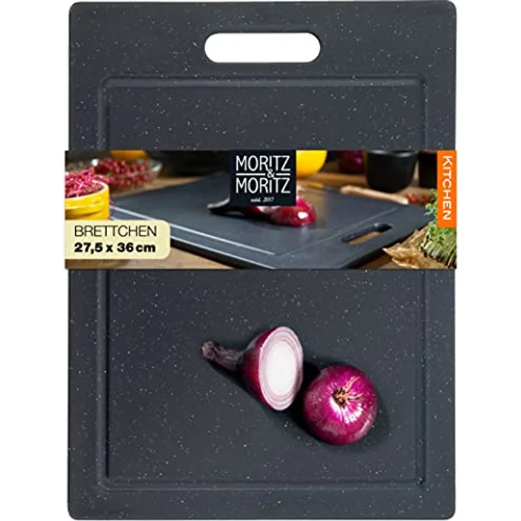 Moritz & Moritz Schneidebrett Kunststoff 36 x 27,5 cm Granitoptik BPA frei mit Antirutschfüßen, Saftrille & Eingriffsöffnung