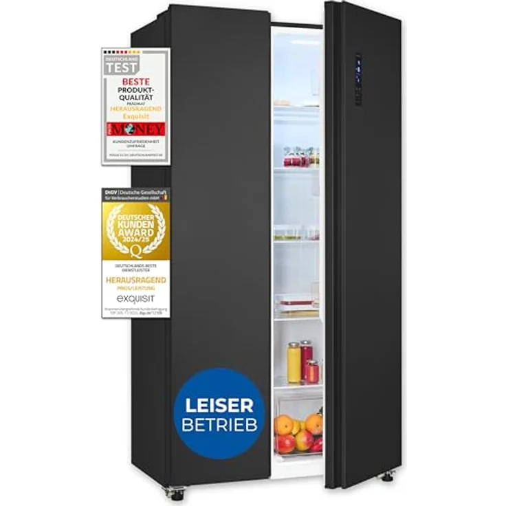 Exquisit Side-by-Side-Kühlschrank, NoFrost, 442 Liter, LED-Display, inoxlook-az – Bild 1