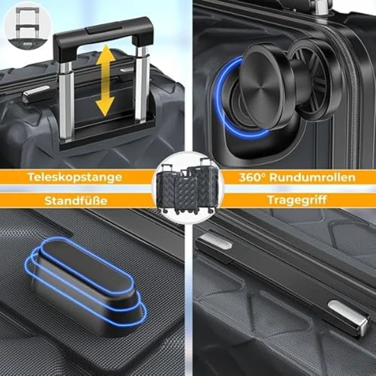 KESSER® Reisekoffer Set 3-teilig, ABS Hartschalenkoffer mit Zahlenschloss, Kofferwaage & Reisebrieftasche, 360° Rollen, Handgepäck & große Koffer für Business & Reisen, Charcoal – Bild 5