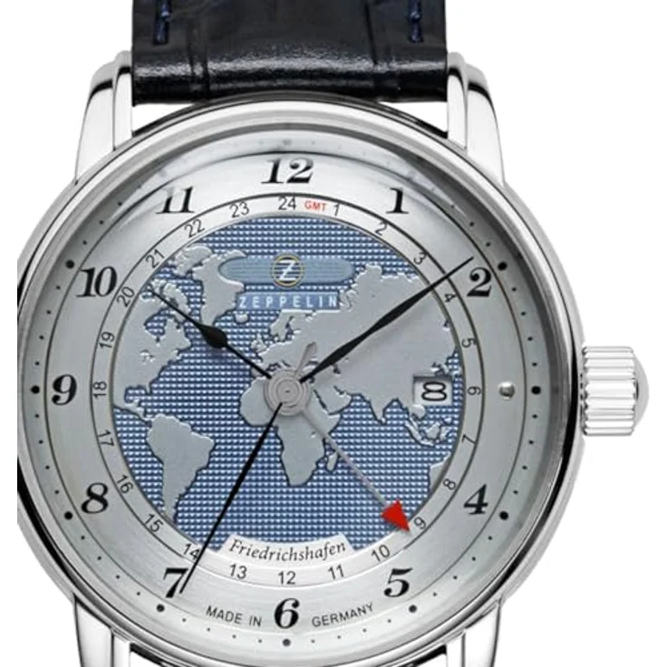 Zeppelin Herren-Armbanduhr Automatik GMT Friedrichshafen Blau 8596-3, Edelstahl Gehäuse, Lederarmband in Blau – Bild 2