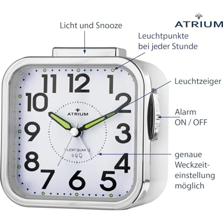 Atrium A530-0 Seniorenwecker, Analog Quarz mit lautlosem Betrieb, großen Zahlen und extra lautem Glockensignal, weiß – Bild 3