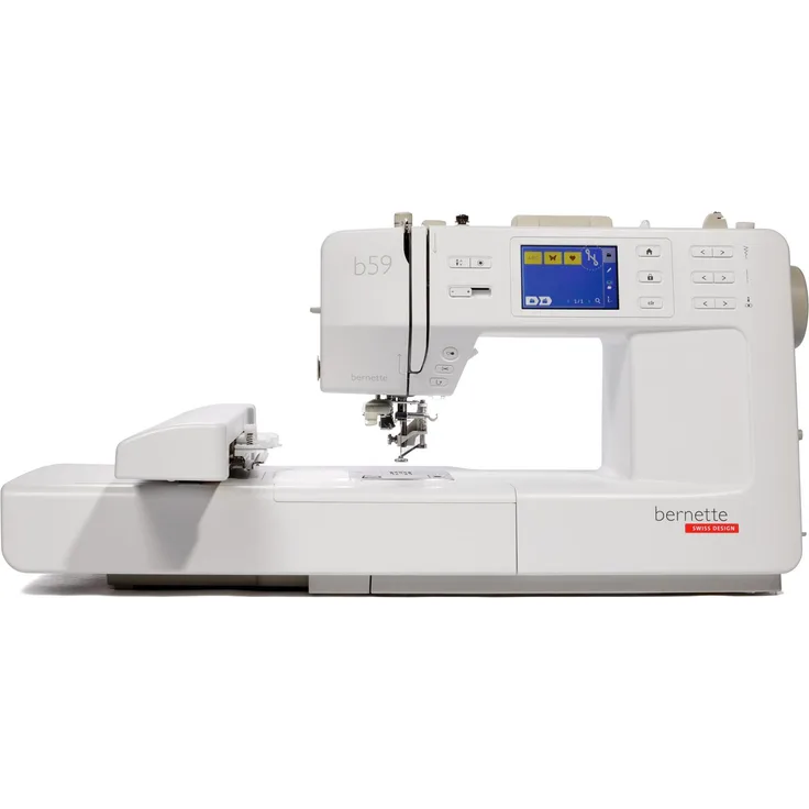 Bernette b59, Nähmaschine mit Stickmodul, weiß, inklusive Multipositions-Stickrahmen und Zubehör