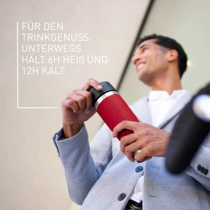 Emsa N20222 Travel Mug Classic Isolierbecher 0,5 Liter | neuer Komfort-Schraubverschluss | Edelstahl | 6h heiß und 12h kalt | 100% dicht | spülmaschinenfest | 360°-Trinköffnung | Dunkelrot – Bild 5