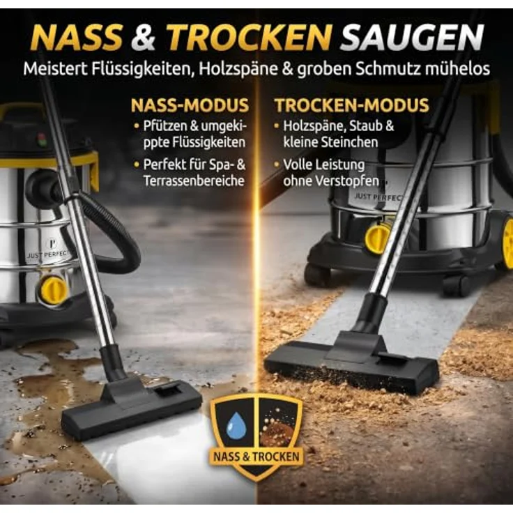 Just Perfecto Nass-Trocken-Sauger CH13312, 1200W, 25L Edelstahl, HEPA-Filter, beutellos mit Blasfunktion – Bild 4