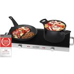 TZS First Austria Infrarot Keramik-Herdplatte doppelt | ALLE Topfarten | Doppelkochplatte 20cm / 16,5cm | Kochfeld für Umzug, Camping, Ferienwohnung - schnelles Aufheizen & stufenlose Einstellung