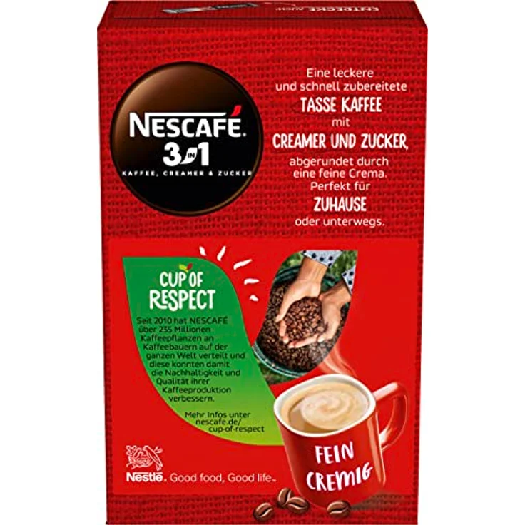 Nescafé 3-in-1 Sticks, löslicher Bohnenkaffee, mit Kaffeeweißer & Zucker, Instant-Kaffee aus erlesenen Kaffeebohnen, koffeinhaltig, 10 Portionssticks – Bild 5