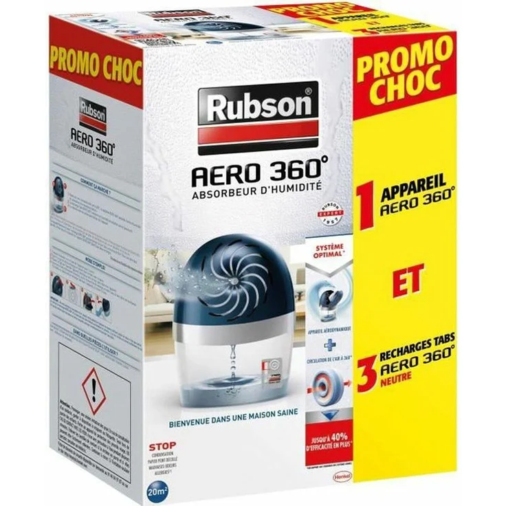 Rubson Aero 360°, transparenter Luftentfeuchter für Räume bis 20 m², ohne Strom, mit 3 Nachfüllungen