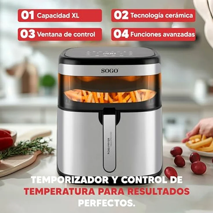 Sogo Heißluftfritteuse Vision PRO1700, 1700 W, 10 Kochfunktionen, digitales Rezeptbuch, Keramikbeschichtung – Bild 5