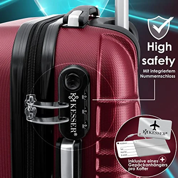 KESSER® 4tlg. Hartschalenkofferset Hartschalenkoffer Reisekoffer Set Reisekofferset Trolley Koffer Inkl. Kofferwaage + Gepäckanhänger Rollkoffer Schloss 4 Rollen ABS-Hartschale Teleskopgriff S-M-L-XL – Bild 5