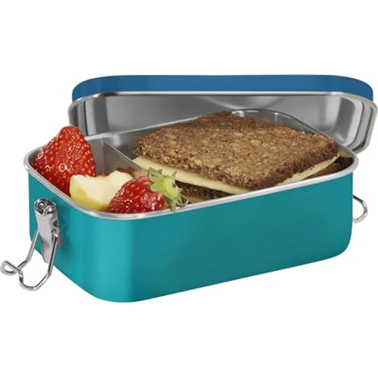 Step by Step Edelstahl-Lunchbox „Starship“, 0,8 Liter, BPA-frei mit herausnehmbarer Trennwand und Clip-Verschluss, blau – Bild 3