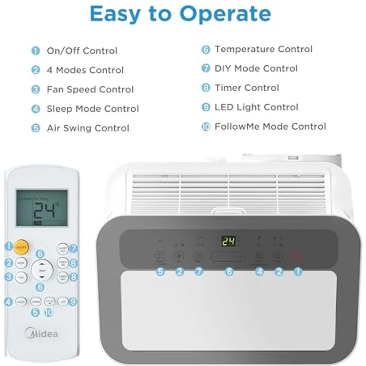 Midea Silent Cool 26 Pro WF Mobiles Klimagerät, 2,6 kW Kühlleistung, App-Steuerung, für Räume bis 80 m³, weiß – Bild 10