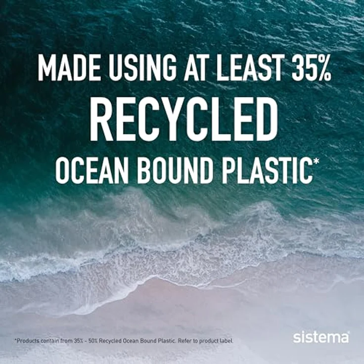 Sistema Ocean Bound Kunststoff-Bento-Box, 1,25 l, quadratische Lunchbox mit Joghurt-/Obst-Topf, BPA-frei, aus recyceltem Kunststoff, Blaugrün oder Blau | 1 Stück – Bild 3