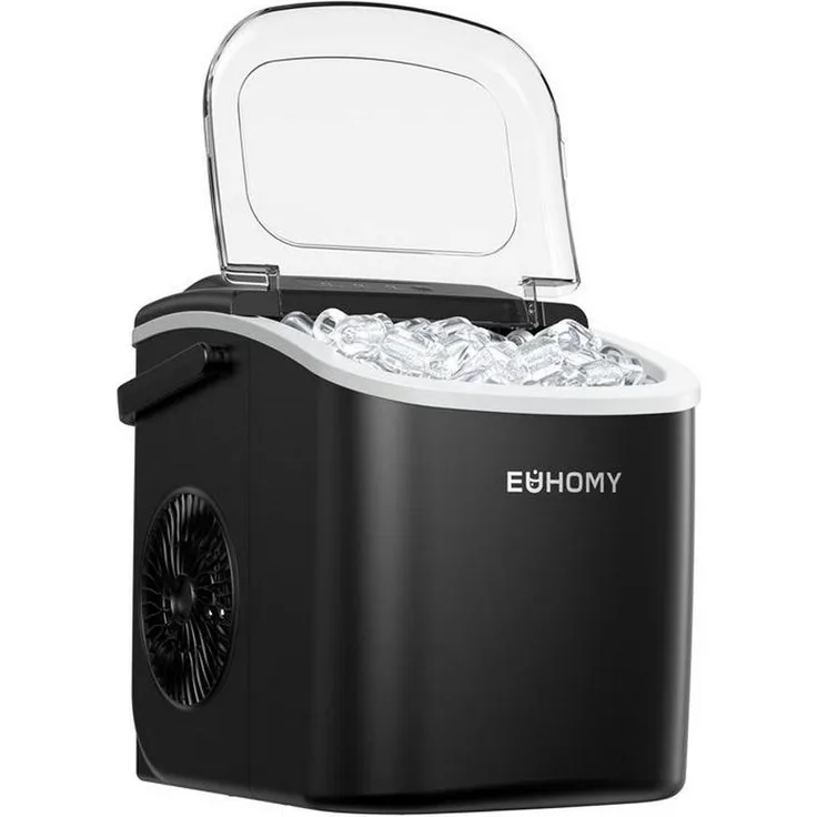 EUHOMY IM001-BBL, Eiswürfelbereiter mit 1,2 L Wassertank, schwarze Farbe, produziert 12 kg Eis pro Tag, schnelle 6-Minuten-Zyklus, automatische Reinigungsfunktion