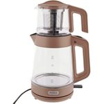 Mulex Tee Express 2-in-1 Teekocher und Wasserkocher aus hitzebeständigem Borosilikatglas, 1L + 2L, mit Warmhaltefunktion und LED-Beleuchtung, Kupfer