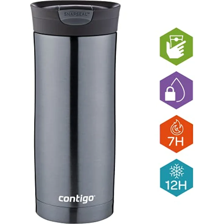 Contigo Thermobecher Huron Snapseal, Edelstahl Isolierbecher, Kaffebecher to go, auslaufsicher, spülmaschinenfester Deckel BPA-frei, 470 ml – Bild 6