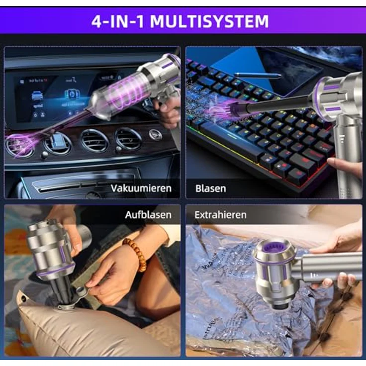 CUGEFRE Handstaubsauger, 25000Pa Kabellos mit 1-Knopf-Selbstentleerung, 4-in-1 Multifunktion, Bürstenloser Motor, 3 Saugstufen, Ideal für Auto und Haushalt – Bild 4