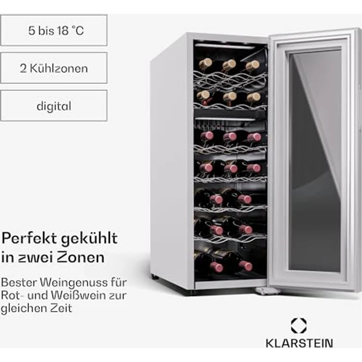 Klarstein Shirley 15 Uno Weinkühlschrank, 15 Flaschen, 5 - 20 °C, Touch-Display, Retro-Design – Bild 3
