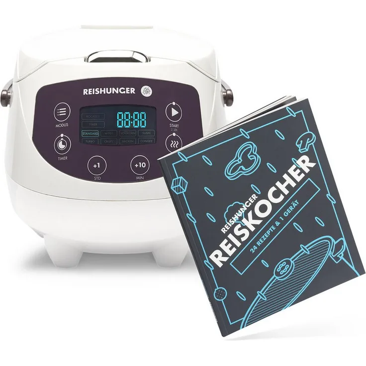 Reishunger Digitaler Mini Reiskocher Bundle, 350 W, 0,6 L, Dämpfeinsatz, Messbecher, Reislöffel, Timer- und Warmhaltefunktion