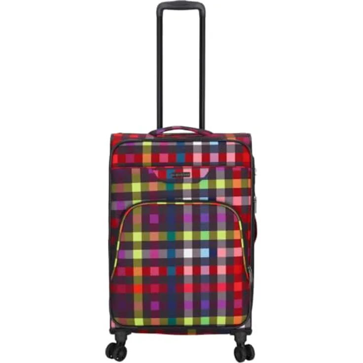 Kenorada Reisetrolley SoftLITE 4w | Koffer aus strapazierfähigem Polyester | Leichter Trolley mit Vier Doppelrollen | TSA Zahlenschloss (multicolorcheck, M - 67 cm mittlerer Koffer)