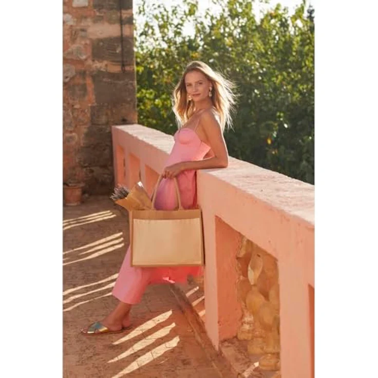 Westford Mill W427 Cotton Pocket Jute Shopper, Laminierte Jutefaser mit Baumwoll-Vordertasche, 42 x 33 x 19 cm, Einheitsgröße, Tragegrifflänge 55 cm – Bild 2
