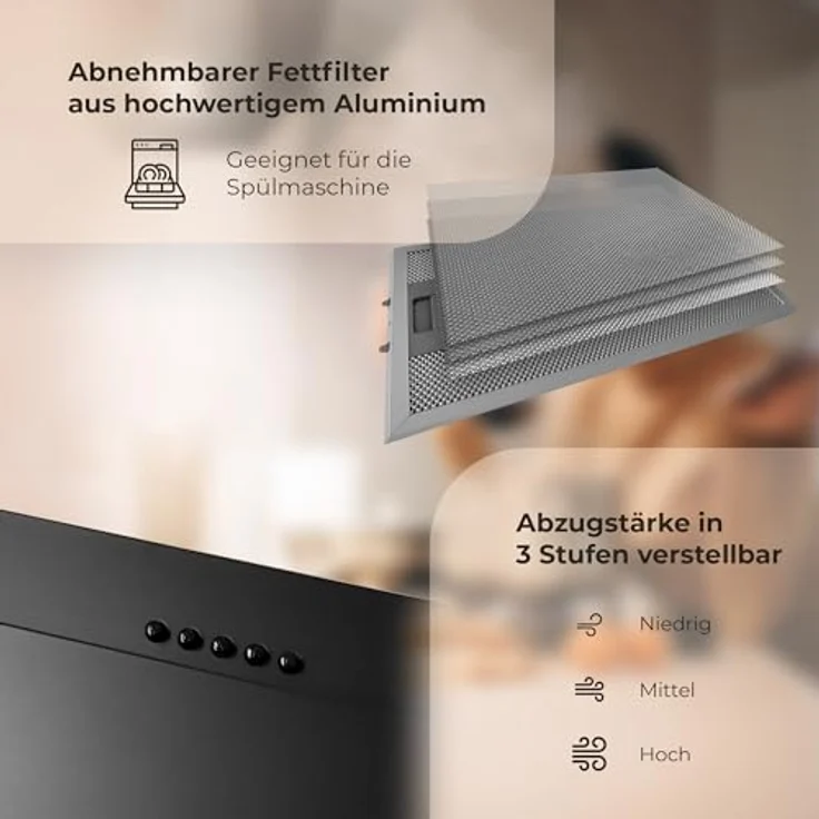 Kütech Siva 1360Y Wandhaube, Wandmontage, Energieeffizienzklasse: B, Leistungsstufen: 3, Breite 60cm, schwarz – Bild 5