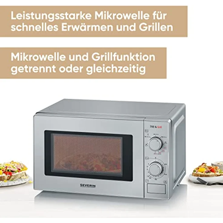 Severin MW 7900 Mikrowelle mit Grillfunktion, Standgerät, 700W, Garraum 20 L, Timer, silber – Bild 2