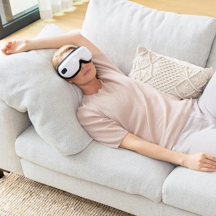 Medisana EM 100 Augenmassagegerät, faltbare Augenmaske mit Wärme, Musik, Luftkompression und 5 Massageprogrammen zur Linderung von Kopfschmerzen und Augenbelastung – Bild 2