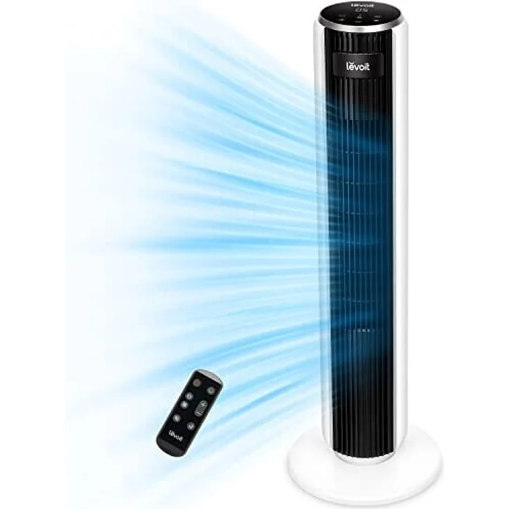 LEVOIT 28dB leiser Turmventilator mit Fortschrittlichem Schlafmodus,7m/s Ventilator mit Fernbedienung,90° Oszillation Tower Fan,4 Modi 5 Geschwindigkeiten,12-Std-Timer,Weiß – Bild 1