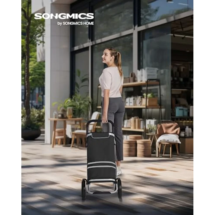 SONGMICS Einkaufstrolley, Trolley mit Kühlfach, 35 Liter, klappbar, abnehmbare Tasche, schwarz – Bild 2