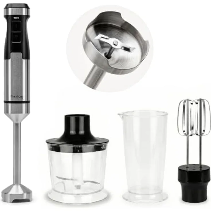Huslog Stabmixer 3-in-1, 1500 W mit Zerkleinerer, Schneebesen und 20 Geschwindigkeitsstufen, HUS1048
