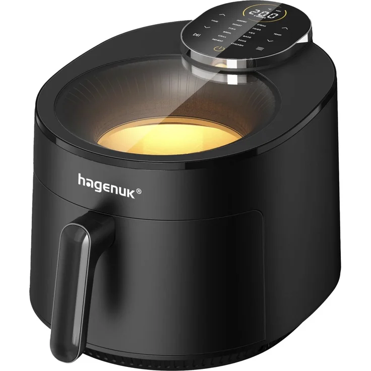 Hagenuk Heißluftfritteuse Infrarot 1500 W, 5 Liter, Infrarotheizelement, Sichtfenster, Antihaftbeschichtung, Temperatursensor mit 12 Programmen