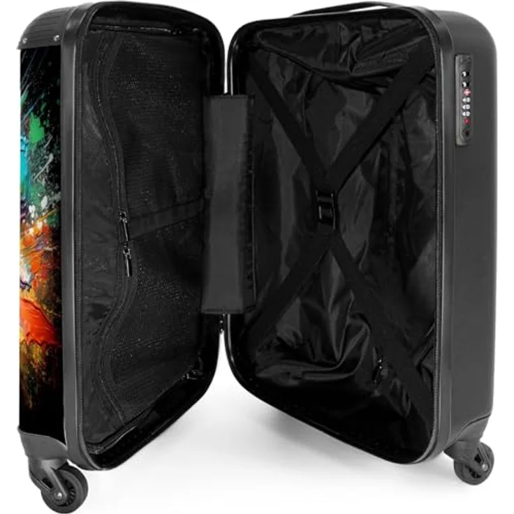 NoBoringSuitcases.com© Kinderkoffer Fußball umgeben von Farbklecksen 55x35x20cm, 4 Rollen, Reisetasche mit Rollen, Koffer Handgepäck Flugzeug, bunt – Bild 4